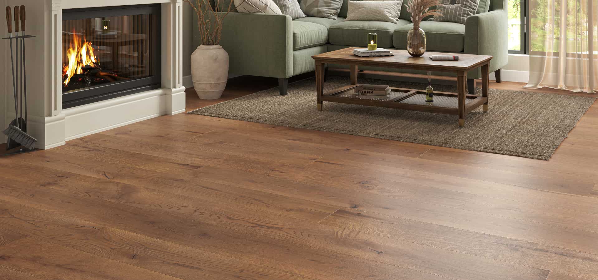 Engineered wood flooring in a bright, modern living space